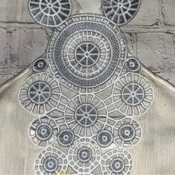 Catherine Malandrino Silk Halter Dress | Beaded Detail | Elegant Cream Maxi - Picture 4 of 9